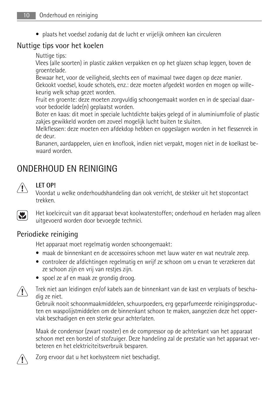 Onderhoud en reiniging, Nuttige tips voor het koelen, Periodieke reiniging | AEG S71708TSW0 User Manual | Page 10 / 72