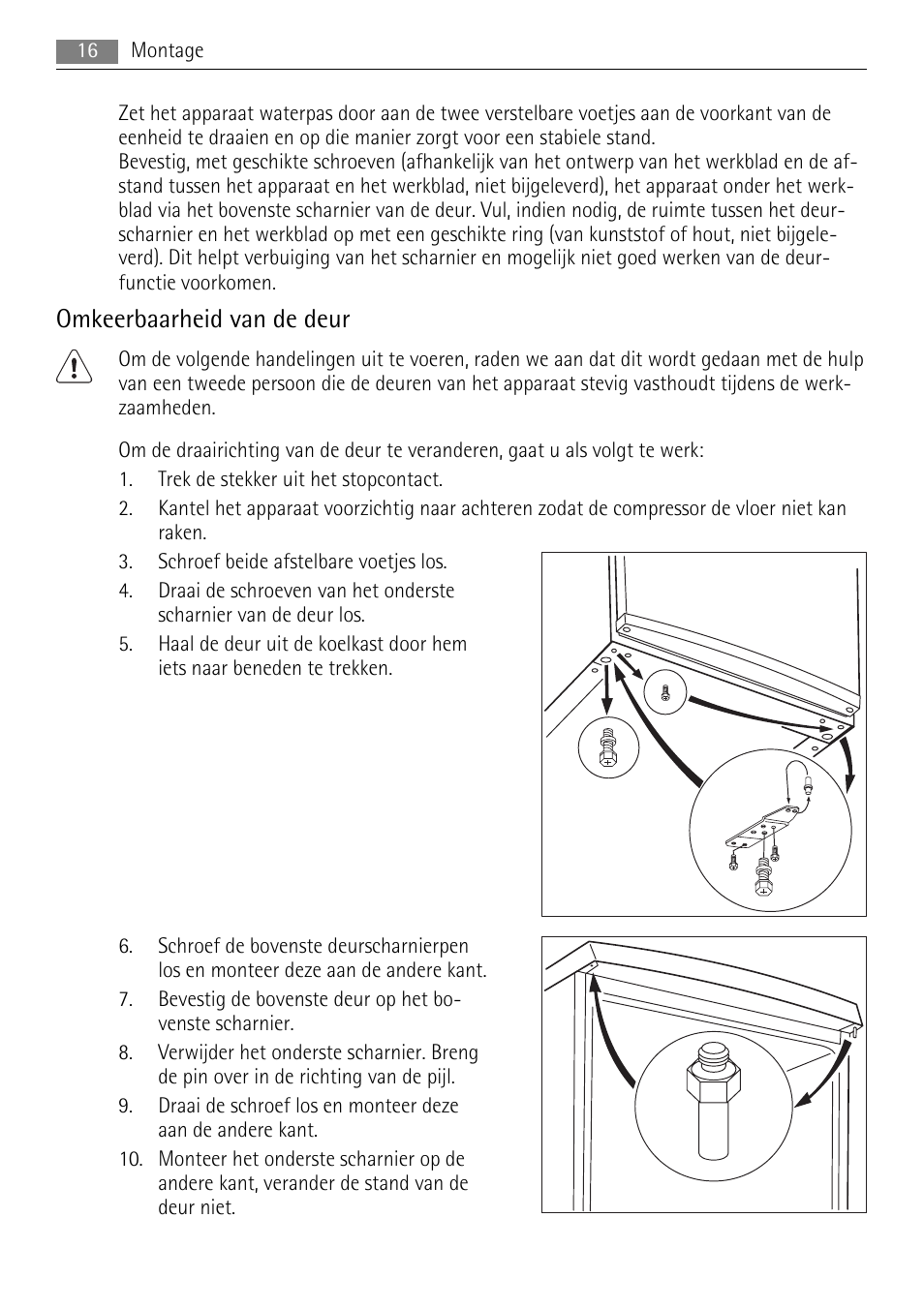 Omkeerbaarheid van de deur | AEG S71708TSW0 User Manual | Page 16 / 72