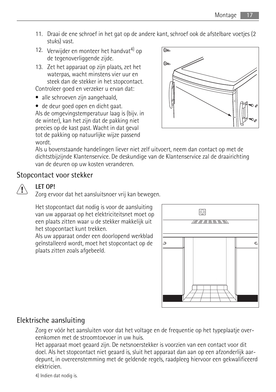 Stopcontact voor stekker, Elektrische aansluiting | AEG S71708TSW0 User Manual | Page 17 / 72