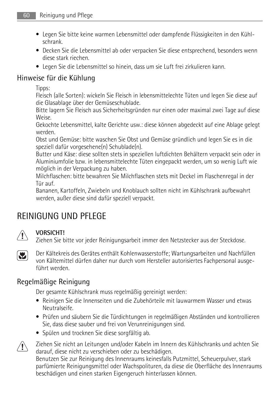 Reinigung und pflege, Hinweise für die kühlung, Regelmäßige reinigung | AEG S71708TSW0 User Manual | Page 60 / 72