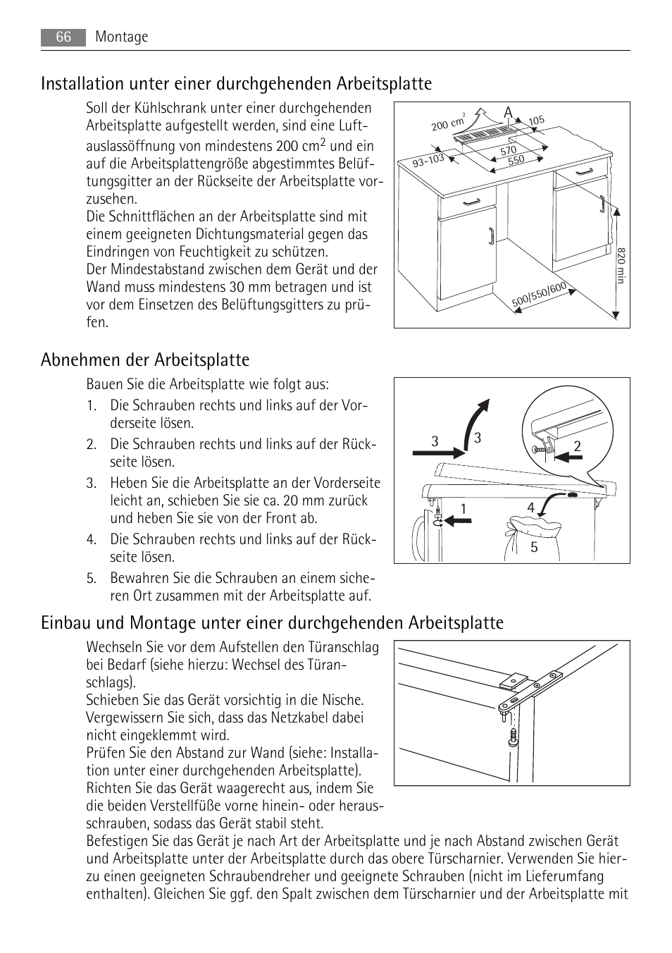 Abnehmen der arbeitsplatte | AEG S71708TSW0 User Manual | Page 66 / 72