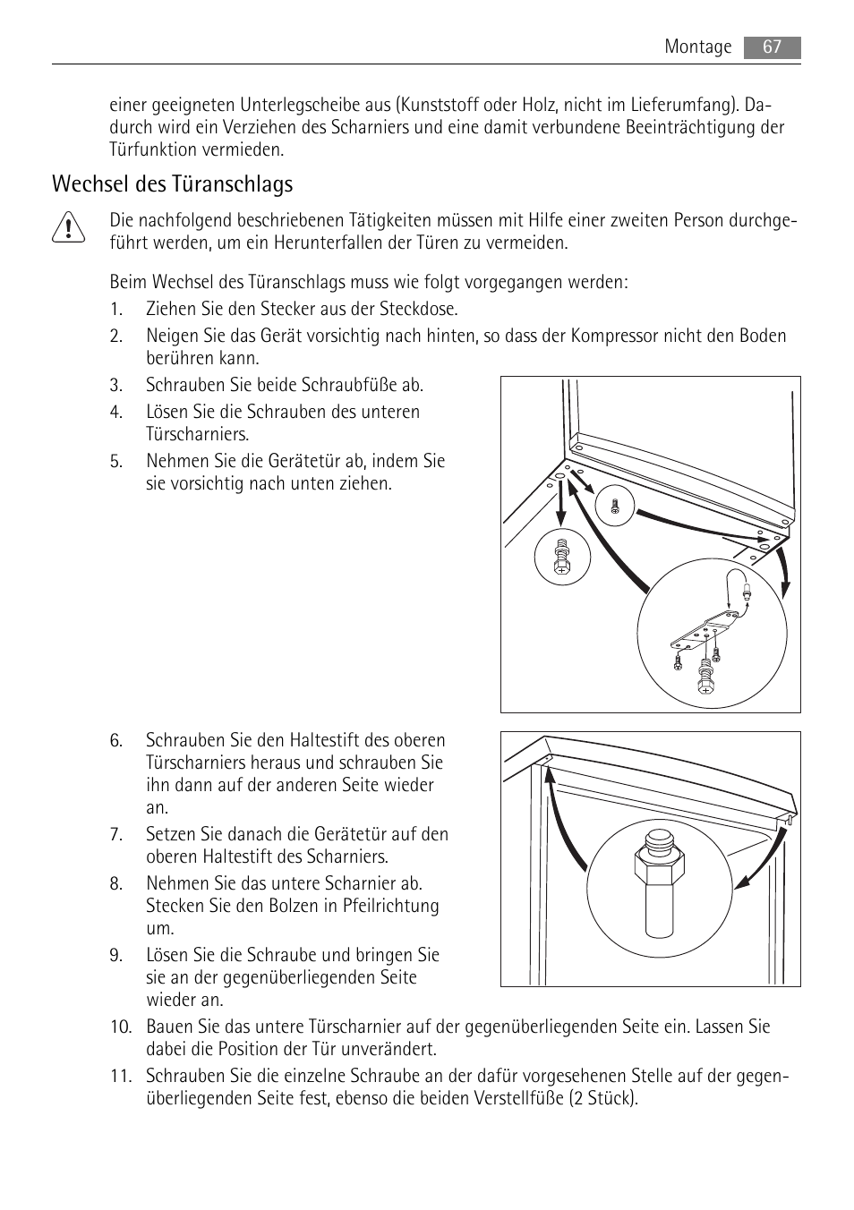 Wechsel des türanschlags | AEG S71708TSW0 User Manual | Page 67 / 72