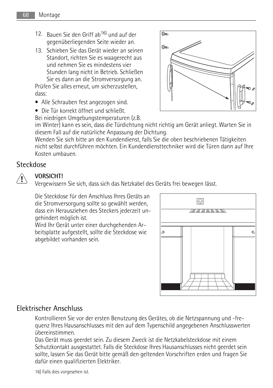 Steckdose, Elektrischer anschluss | AEG S71708TSW0 User Manual | Page 68 / 72