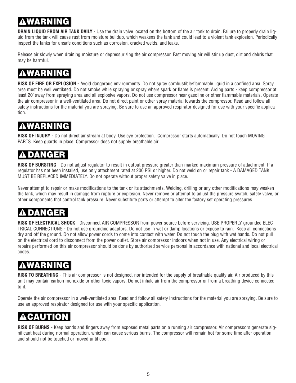 Warning, Warning danger danger caution warning | AllTrade 540010 User Manual | Page 5 / 16