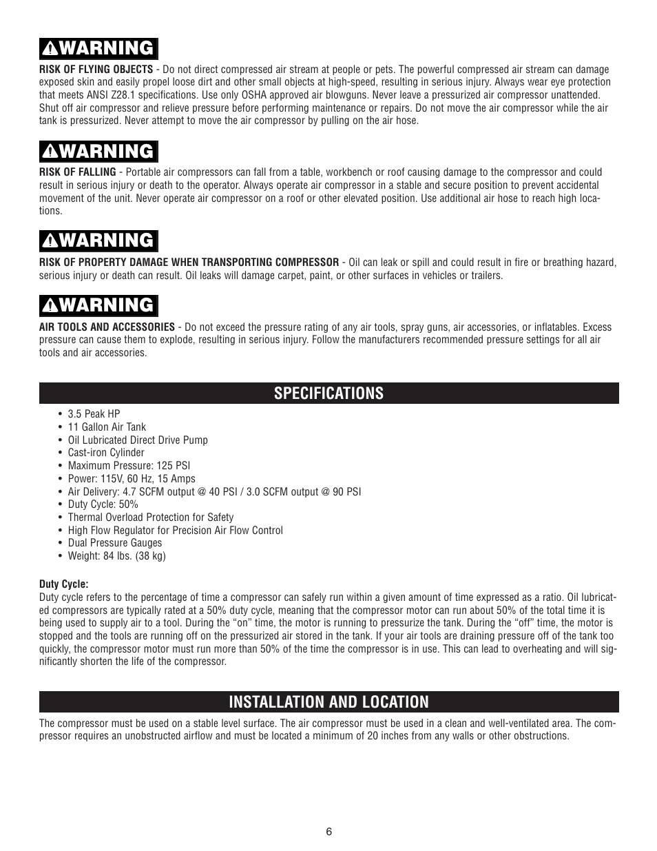 Warning | AllTrade 540010 User Manual | Page 6 / 16