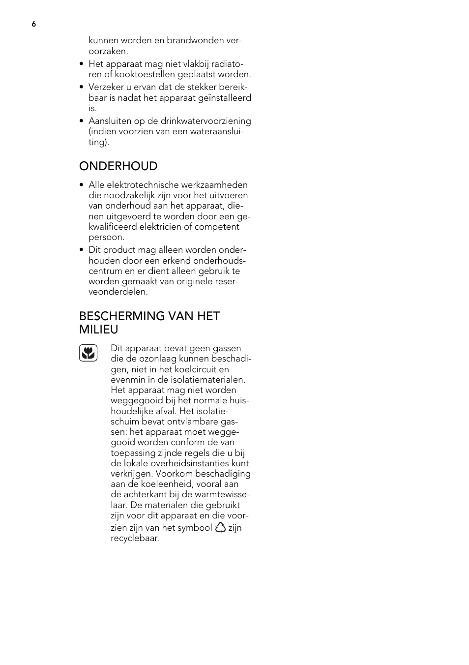 Onderhoud, Bescherming van het milieu | AEG AGS57200S0 User Manual | Page 6 / 76