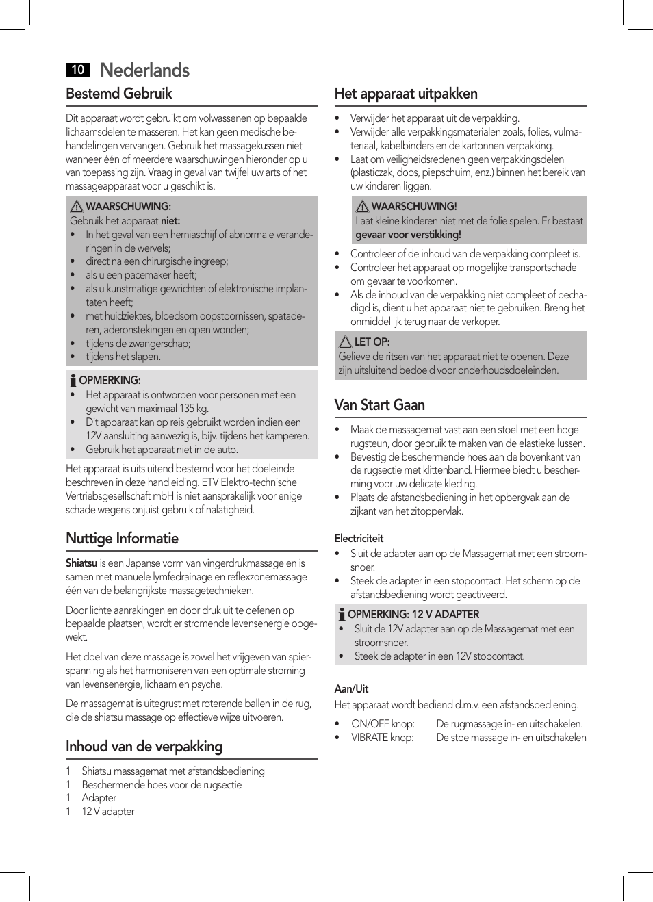 Nederlands, Bestemd gebruik, Nuttige informatie | Inhoud van de verpakking, Het apparaat uitpakken, Van start gaan | AEG MM 5634 User Manual | Page 10 / 60