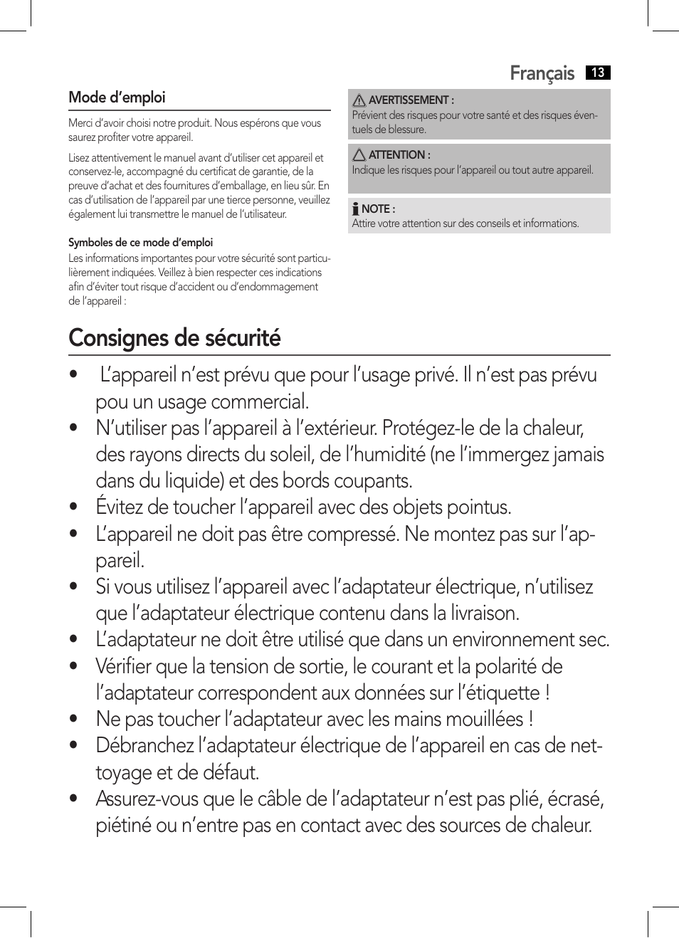 Consignes de sécurité | AEG MM 5634 User Manual | Page 13 / 60