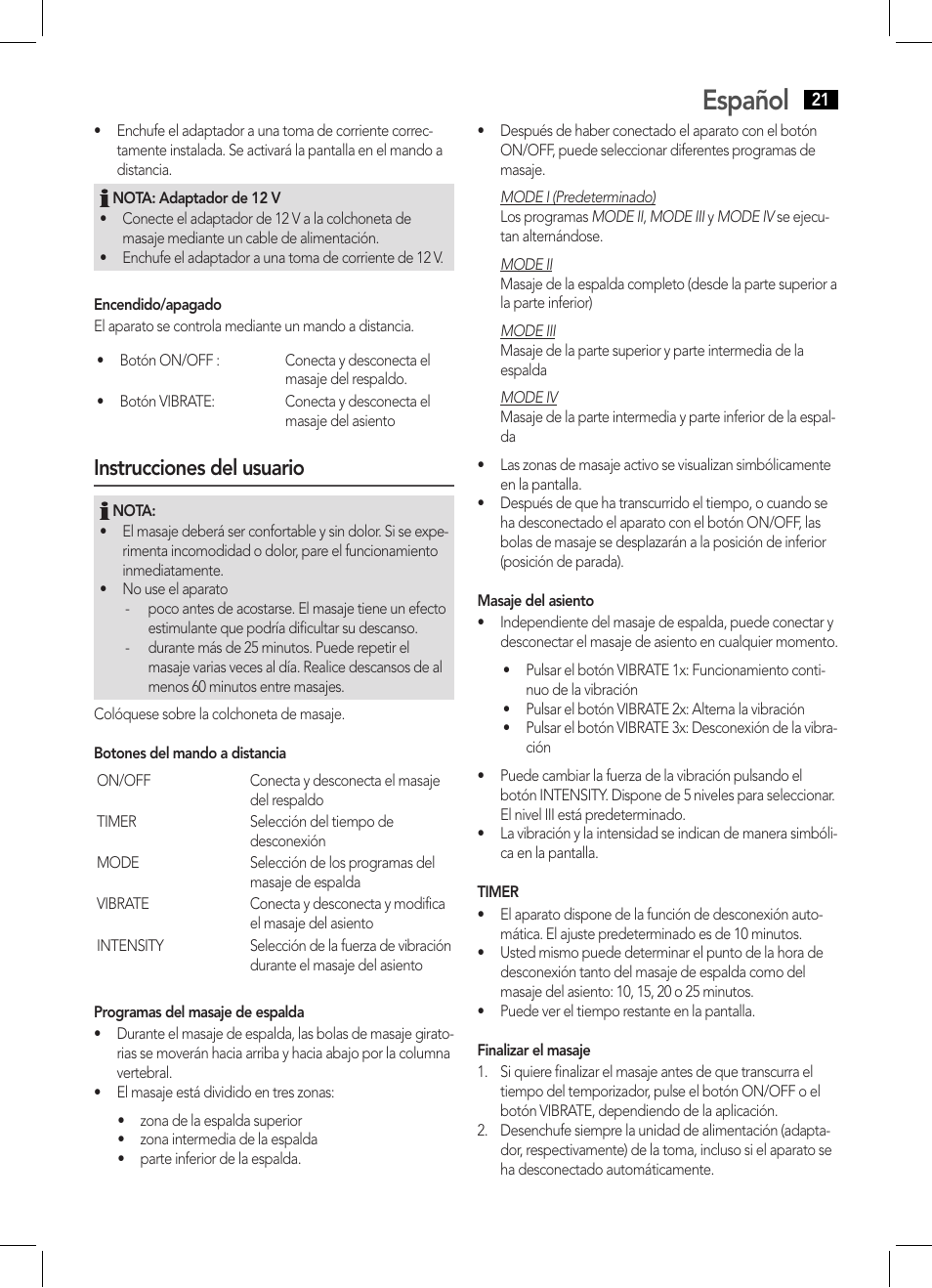 Español, Instrucciones del usuario | AEG MM 5634 User Manual | Page 21 / 60