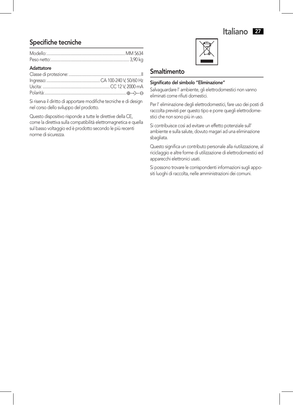 Italiano | AEG MM 5634 User Manual | Page 27 / 60