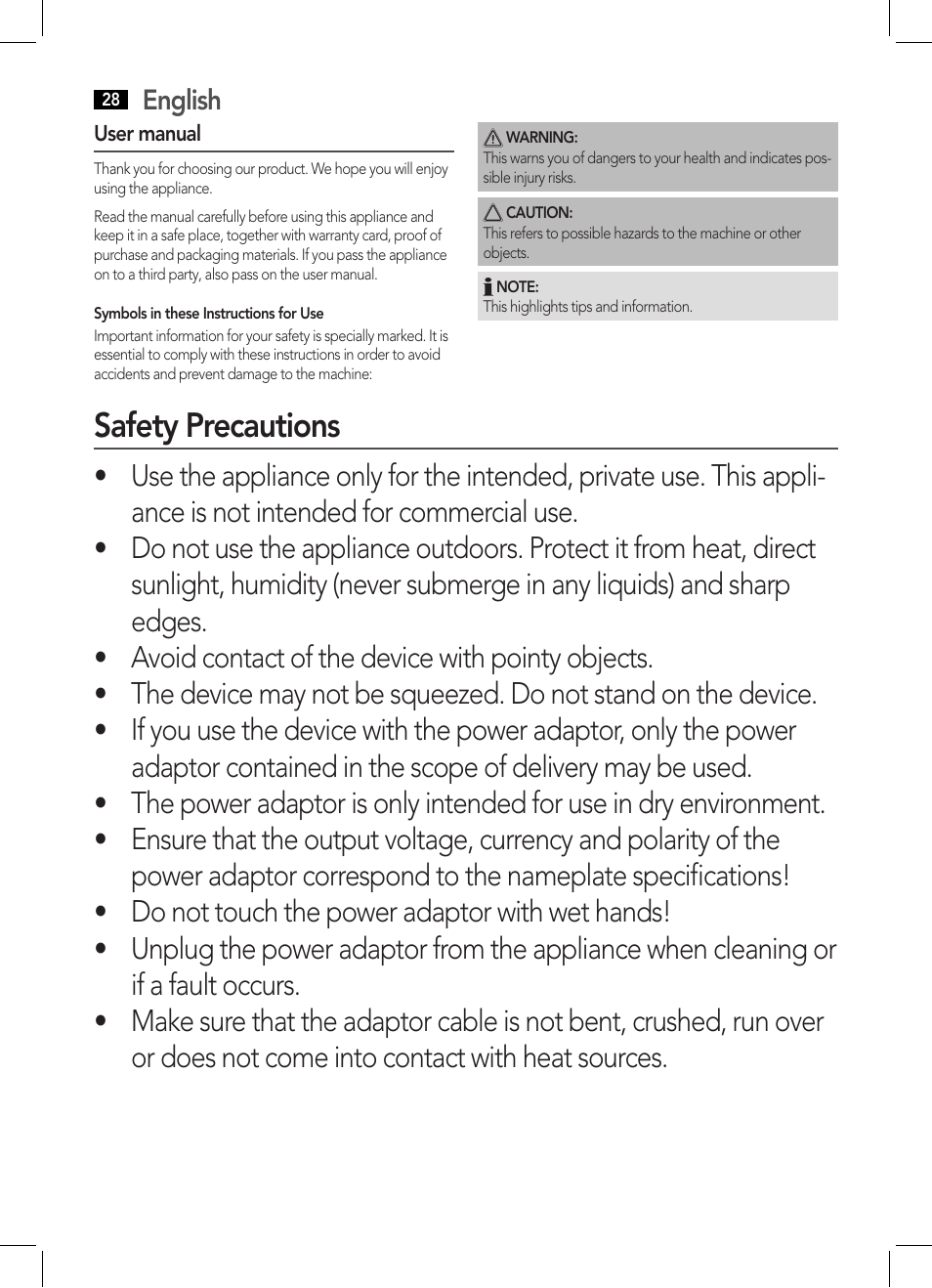 Safety precautions | AEG MM 5634 User Manual | Page 28 / 60