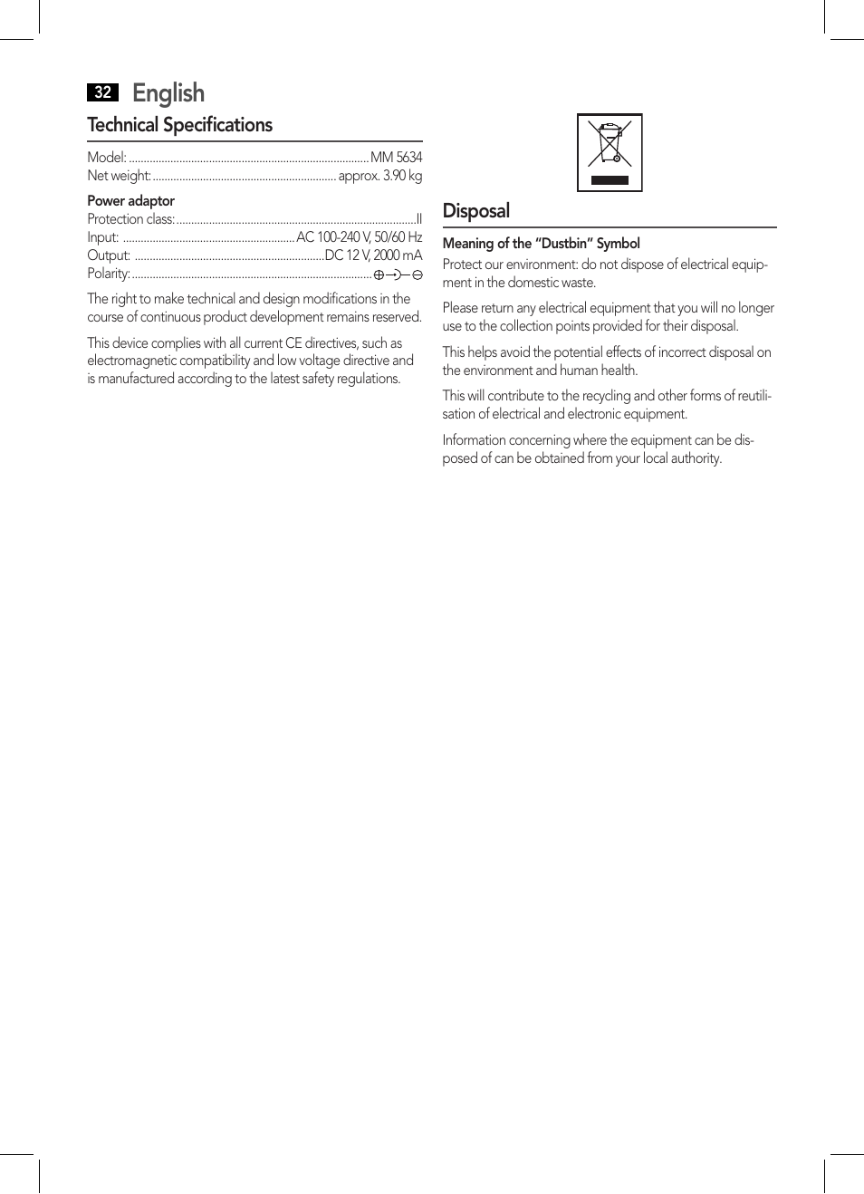 English | AEG MM 5634 User Manual | Page 32 / 60