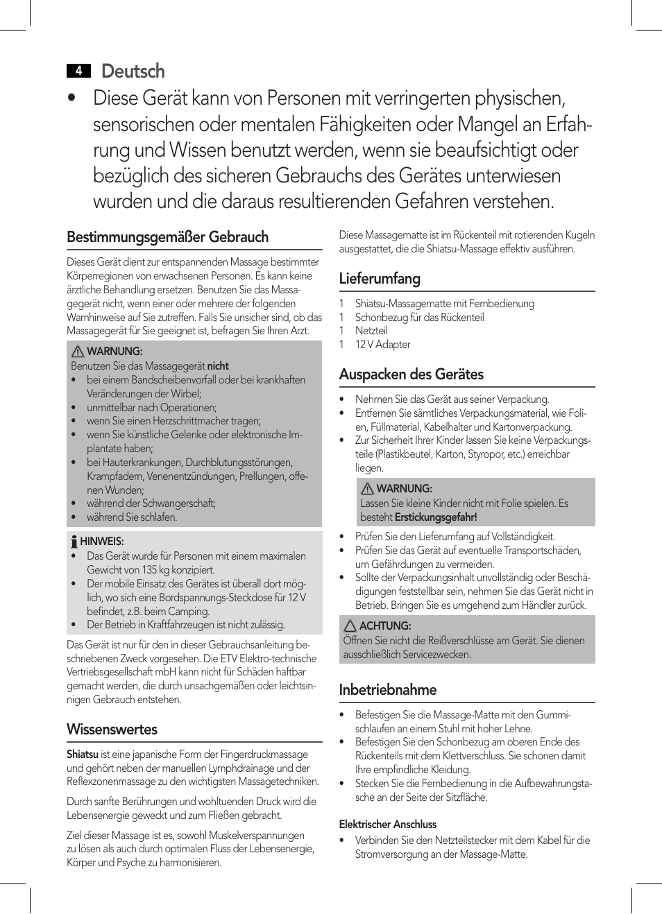 Deutsch, Bestimmungsgemäßer gebrauch, Wissenswertes | Lieferumfang, Auspacken des gerätes, Inbetriebnahme | AEG MM 5634 User Manual | Page 4 / 60