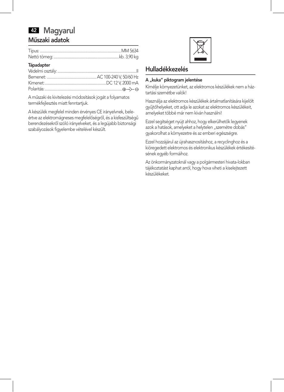 Magyarul | AEG MM 5634 User Manual | Page 42 / 60