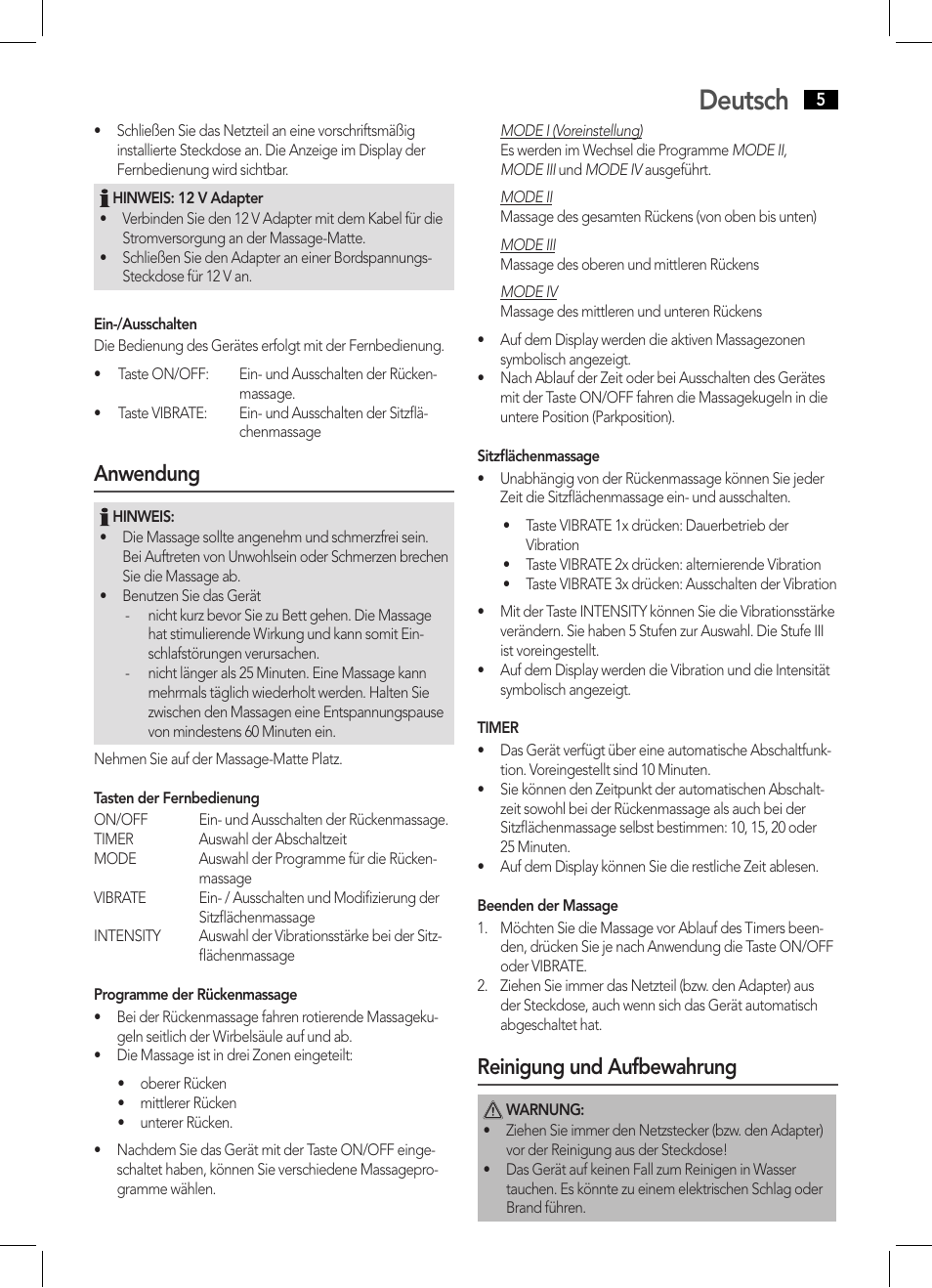 Deutsch, Anwendung, Reinigung und aufbewahrung | AEG MM 5634 User Manual | Page 5 / 60