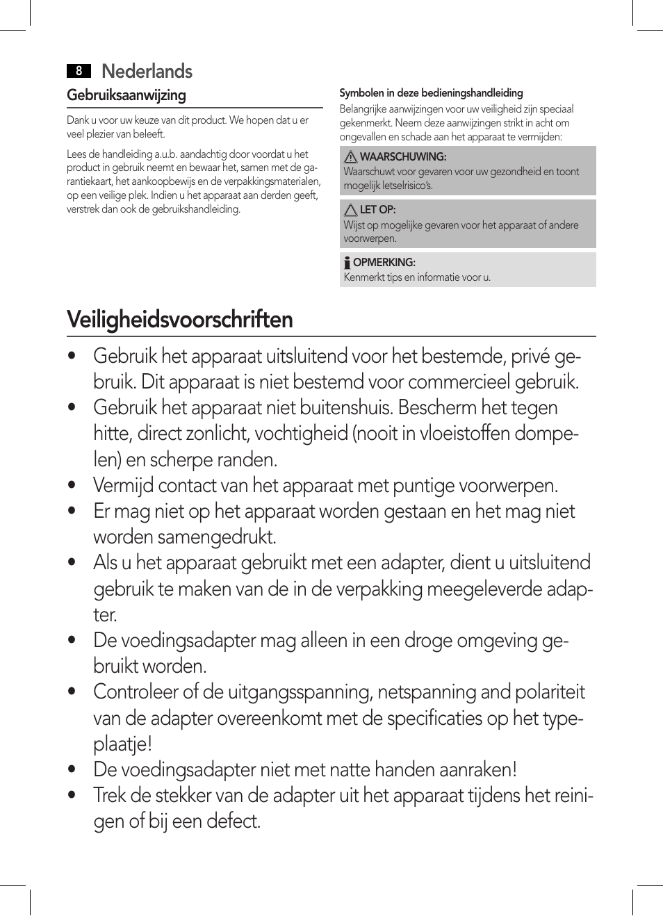 Veiligheidsvoorschriften | AEG MM 5634 User Manual | Page 8 / 60