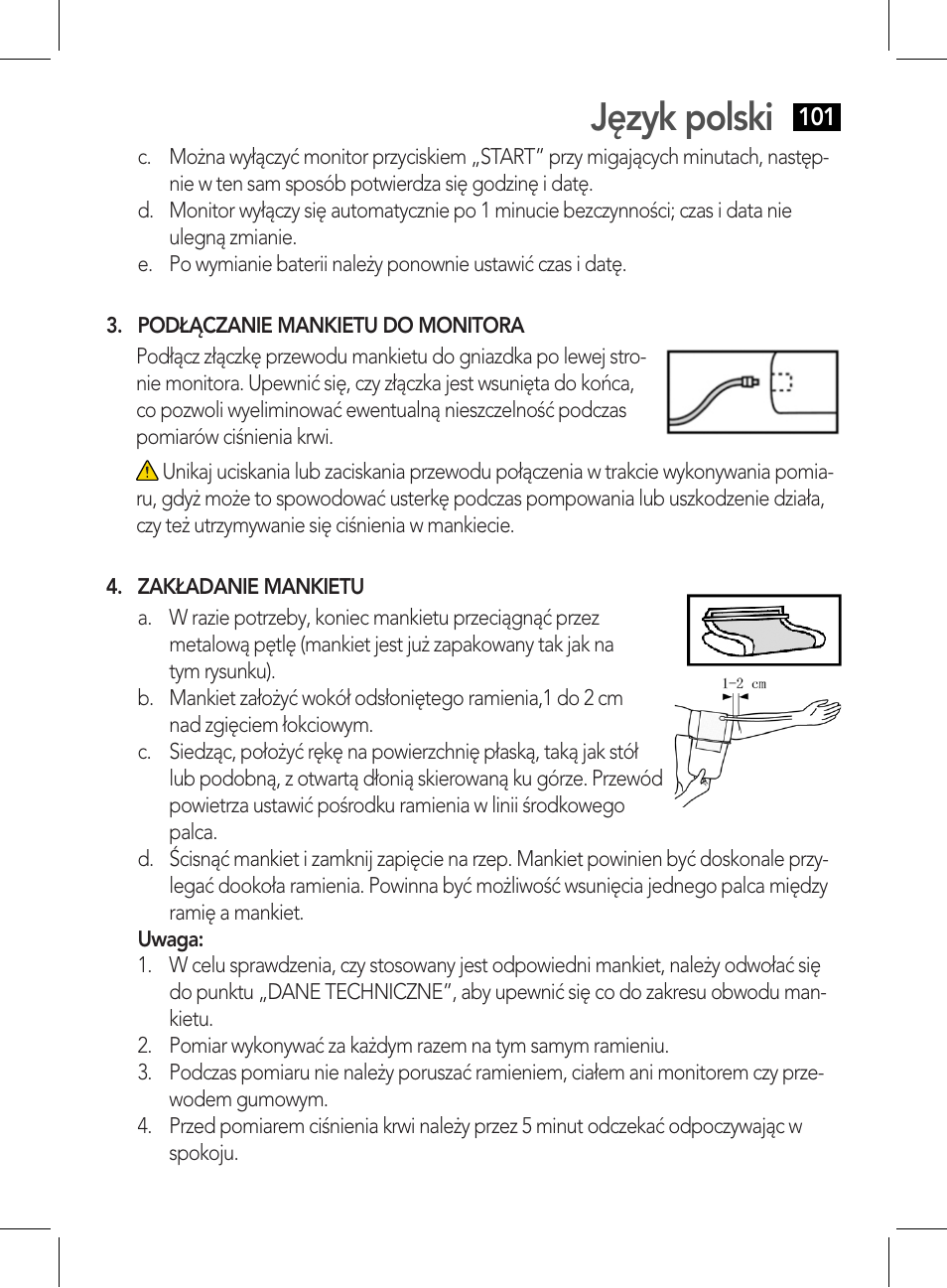 Zakładanie mankietu, Pozycja ciała podczas pomiaru, Język polski | AEG BMG 5612 User Manual | Page 101 / 166