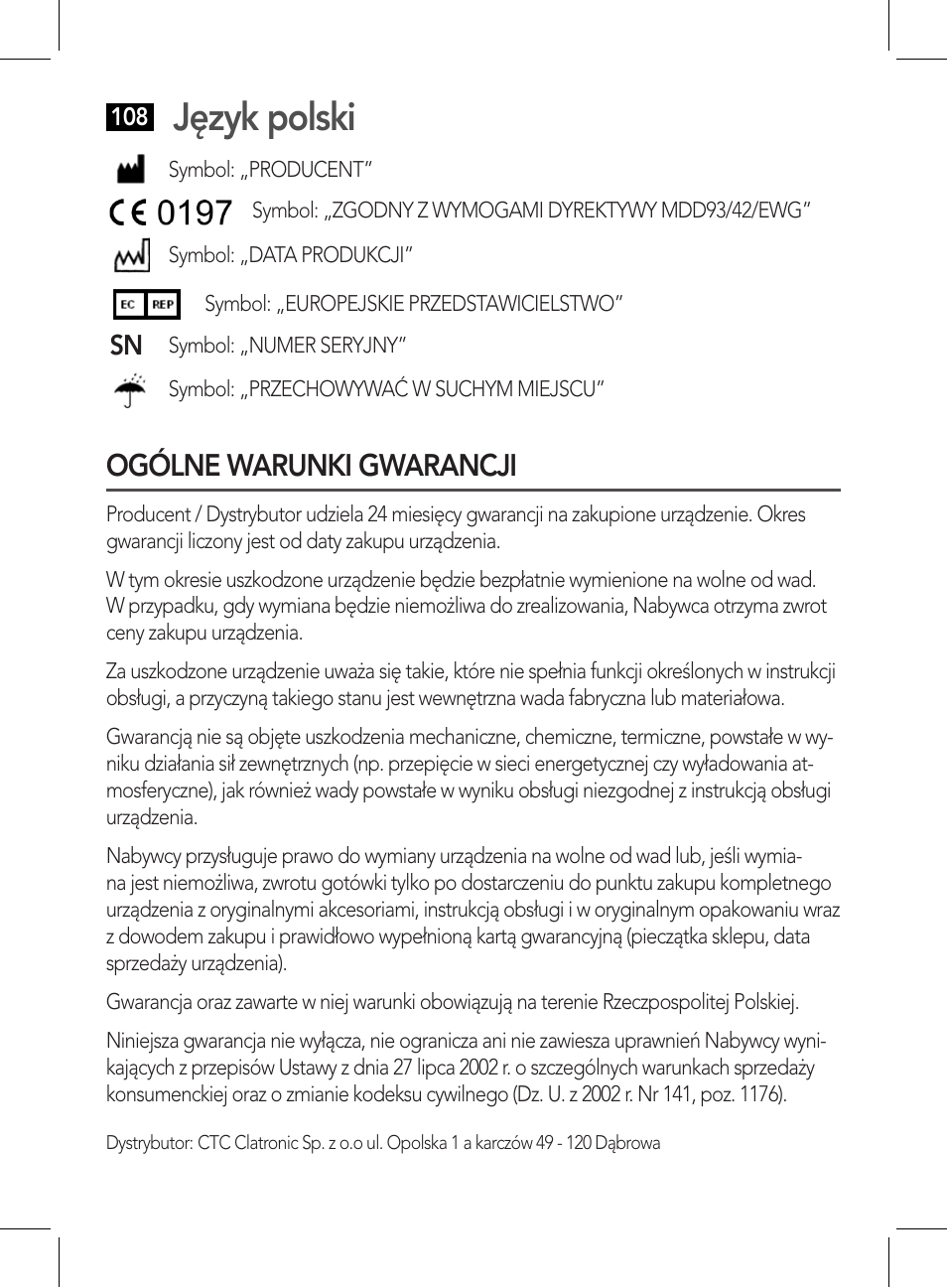 Objaśnienie znaczenia symboli na urządzeniu, Język polski, Ogólne warunki gwarancji | AEG BMG 5612 User Manual | Page 108 / 166