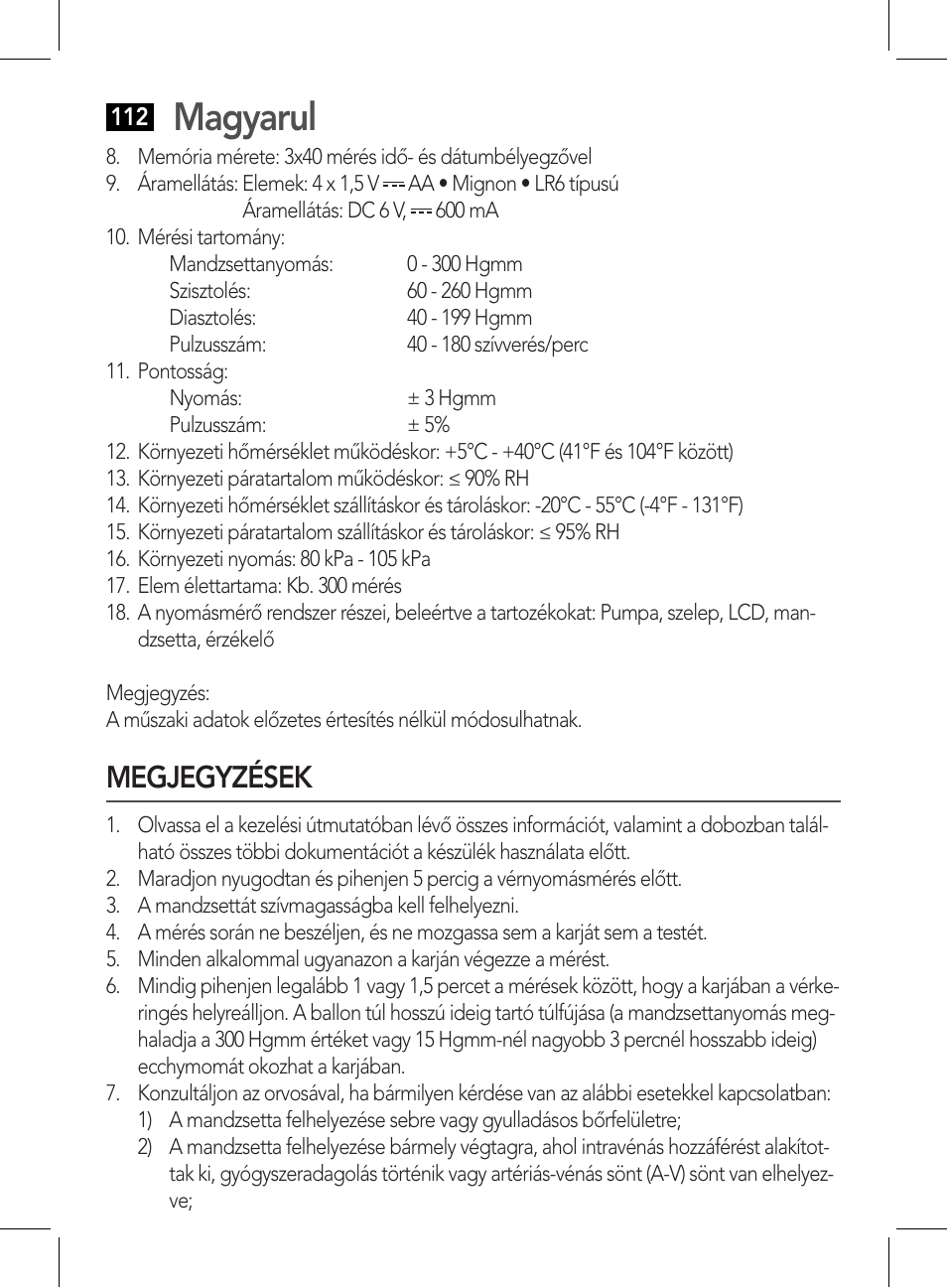 Megjegyzések, Magyarul | AEG BMG 5612 User Manual | Page 112 / 166