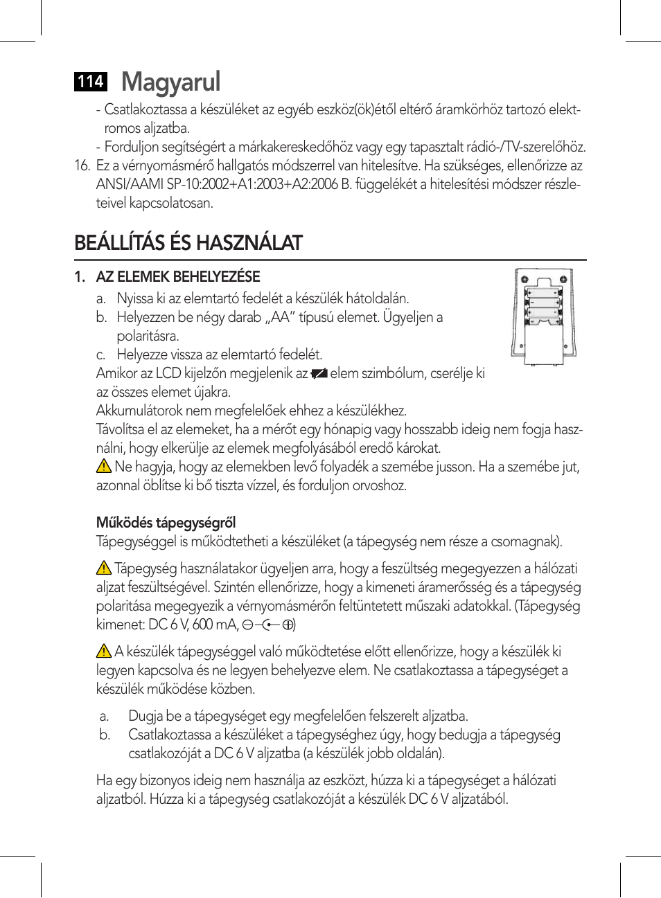 Magyarul, Beállítás és használat | AEG BMG 5612 User Manual | Page 114 / 166