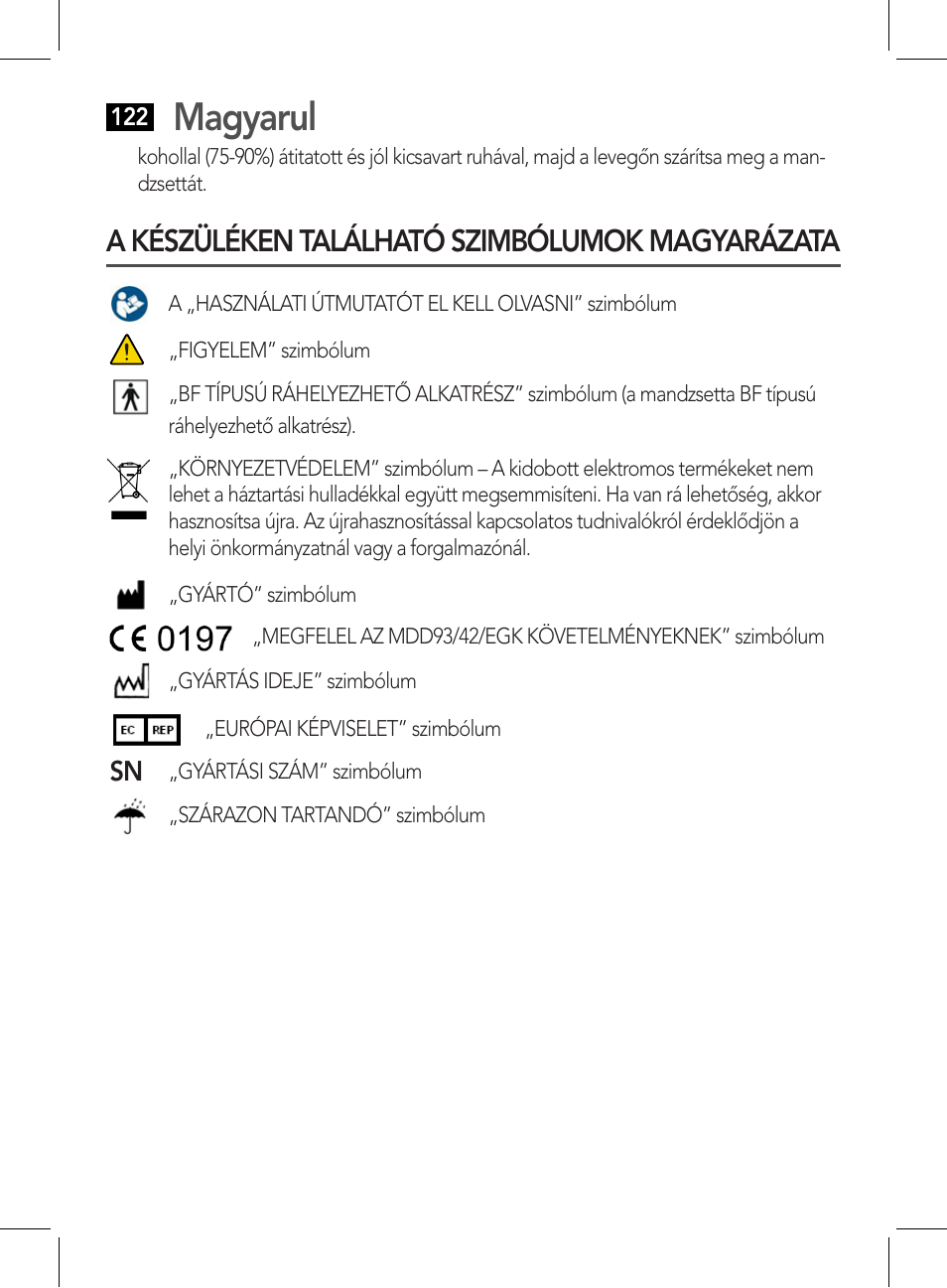 Magyarul, A készüléken található szimbólumok magyarázata | AEG BMG 5612 User Manual | Page 122 / 166