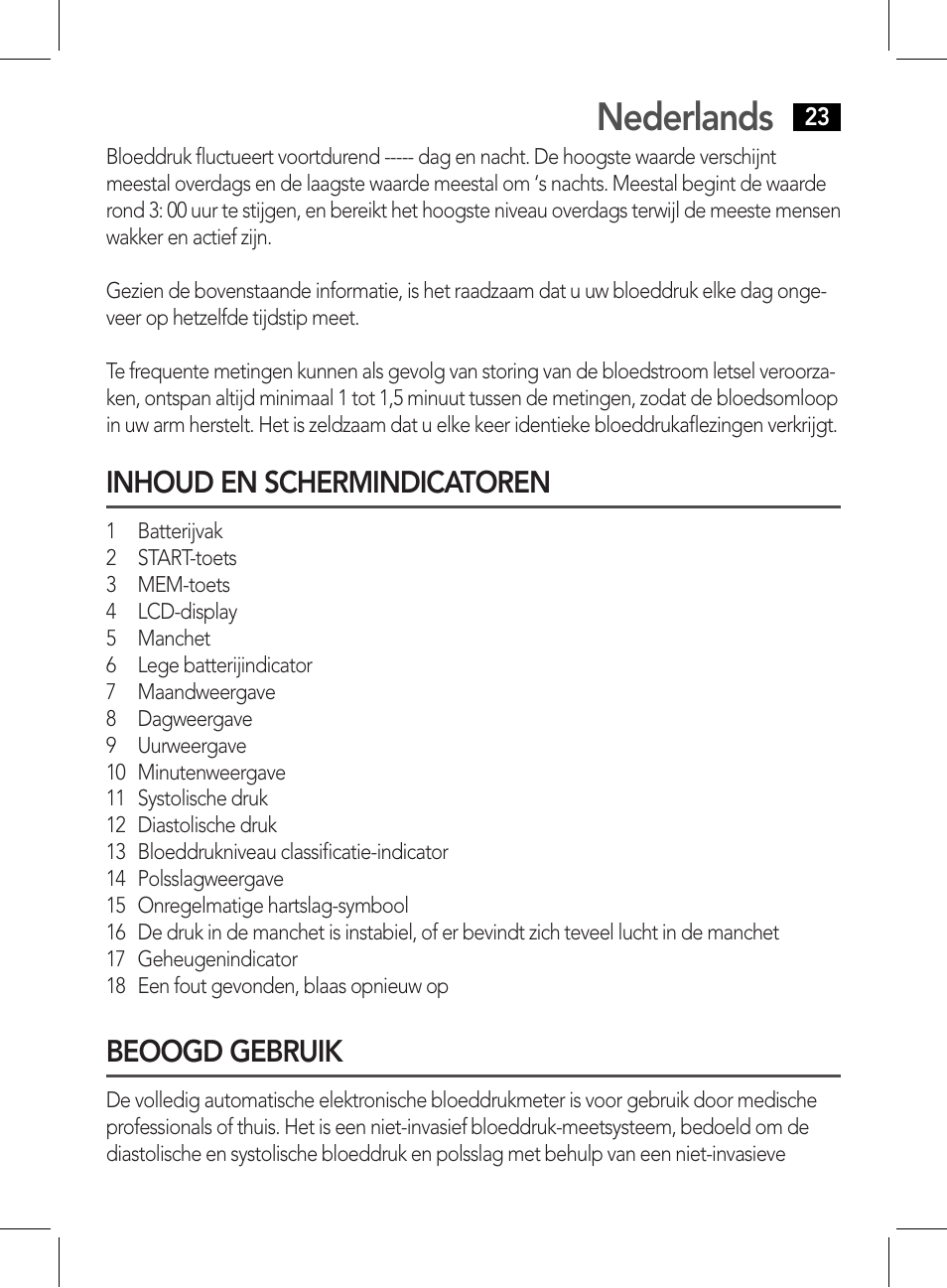 Inhoud en schermindicatoren beoogd gebruik, Nederlands, Inhoud en schermindicatoren | Beoogd gebruik | AEG BMG 5612 User Manual | Page 23 / 166