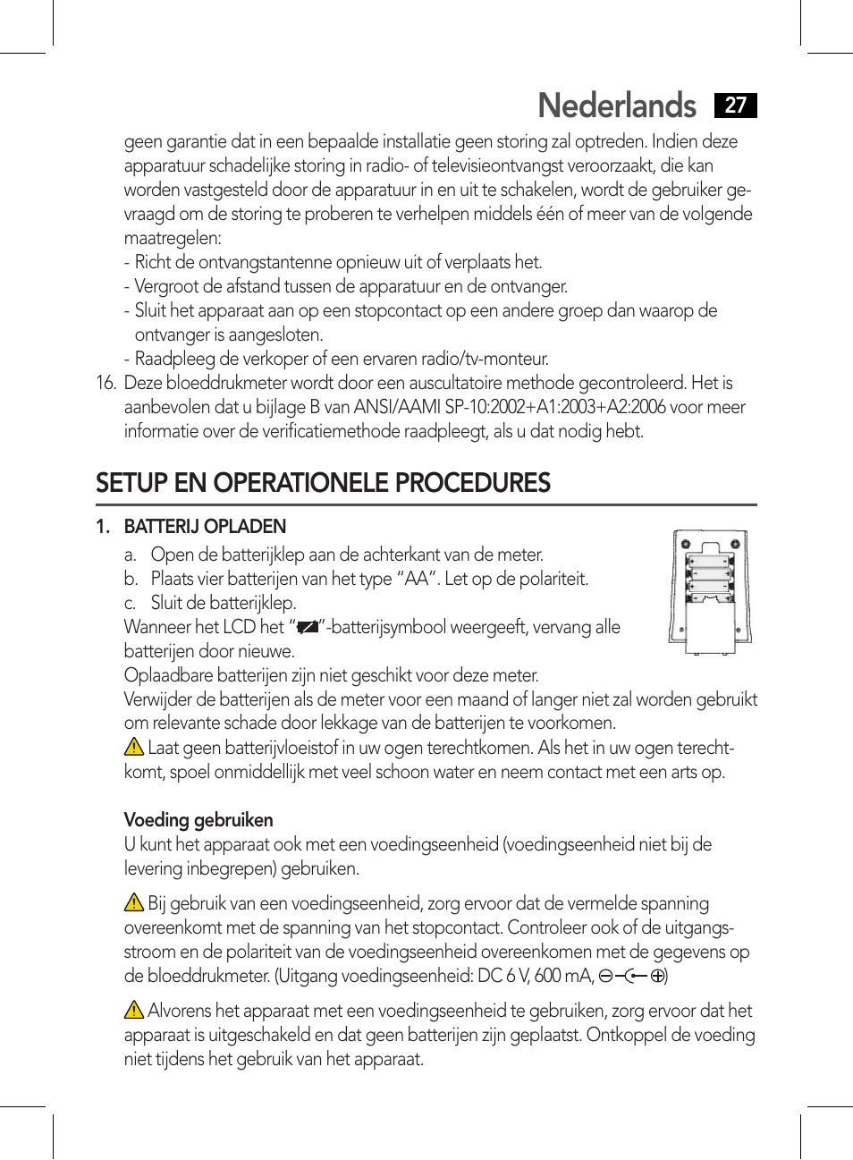 Nederlands, Setup en operationele procedures | AEG BMG 5612 User Manual | Page 27 / 166