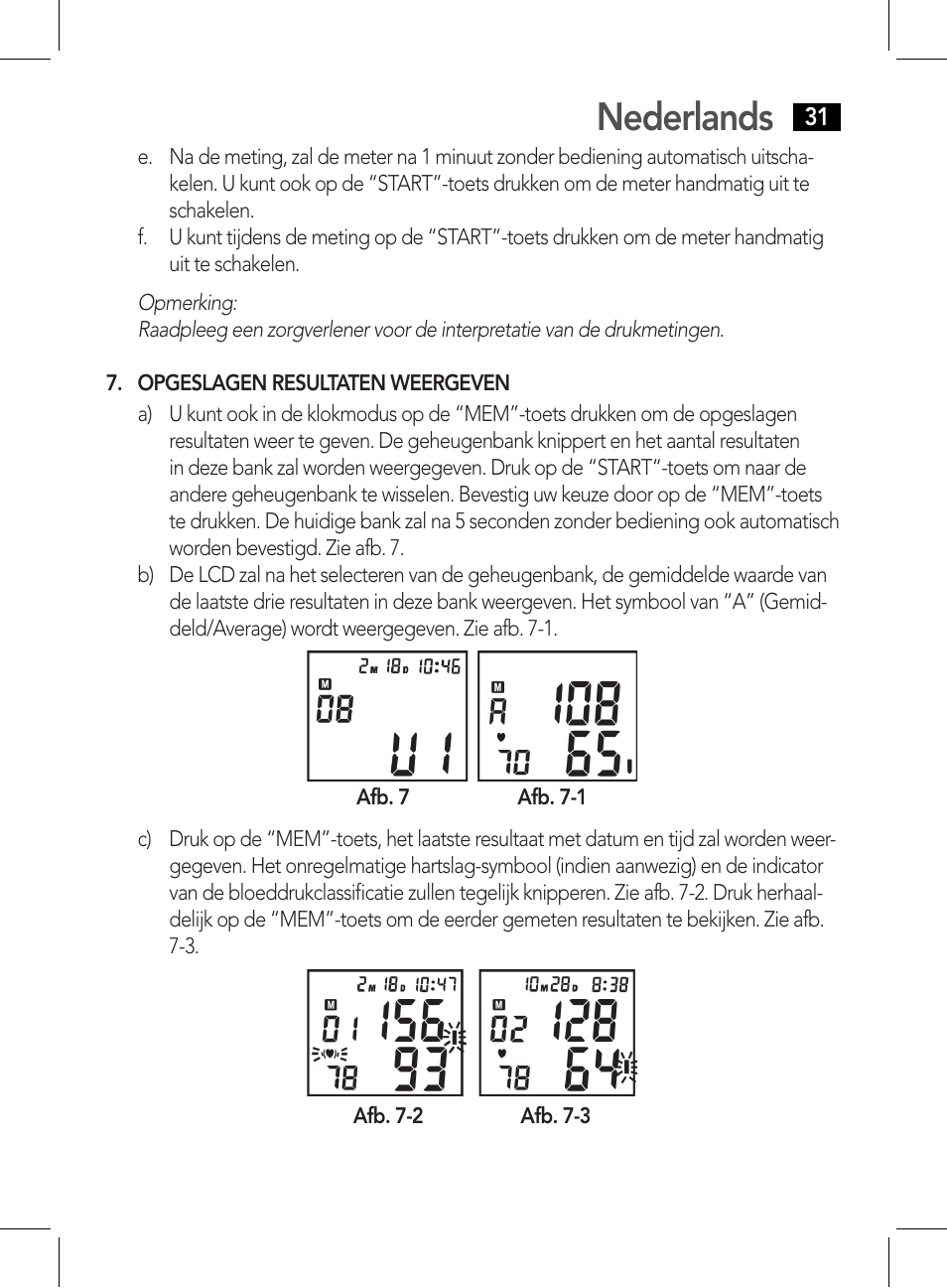 Metingen uit het geheugen verwijderen, Nederlands | AEG BMG 5612 User Manual | Page 31 / 166