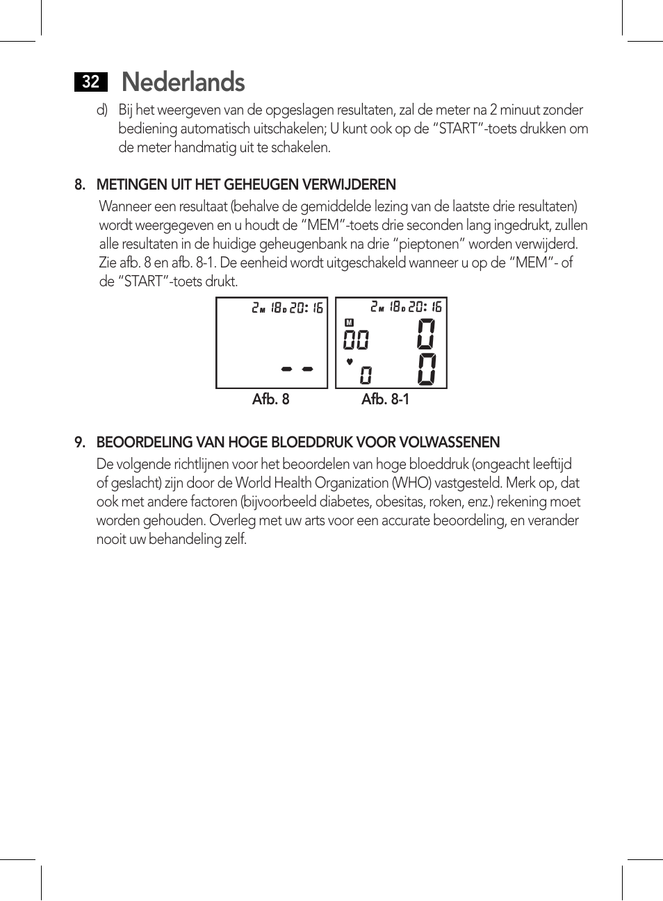 Beoordeling van hoge bloeddruk voor volwassenen, Nederlands | AEG BMG 5612 User Manual | Page 32 / 166