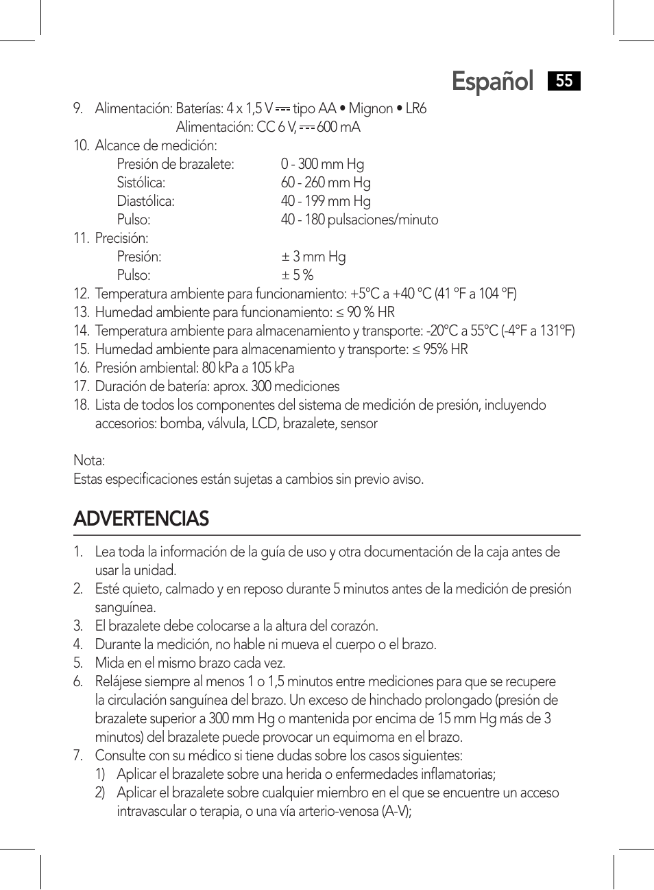 Advertencias, Español | AEG BMG 5612 User Manual | Page 55 / 166