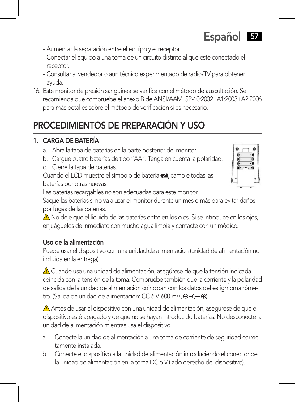 Español, Procedimientos de preparación y uso | AEG BMG 5612 User Manual | Page 57 / 166