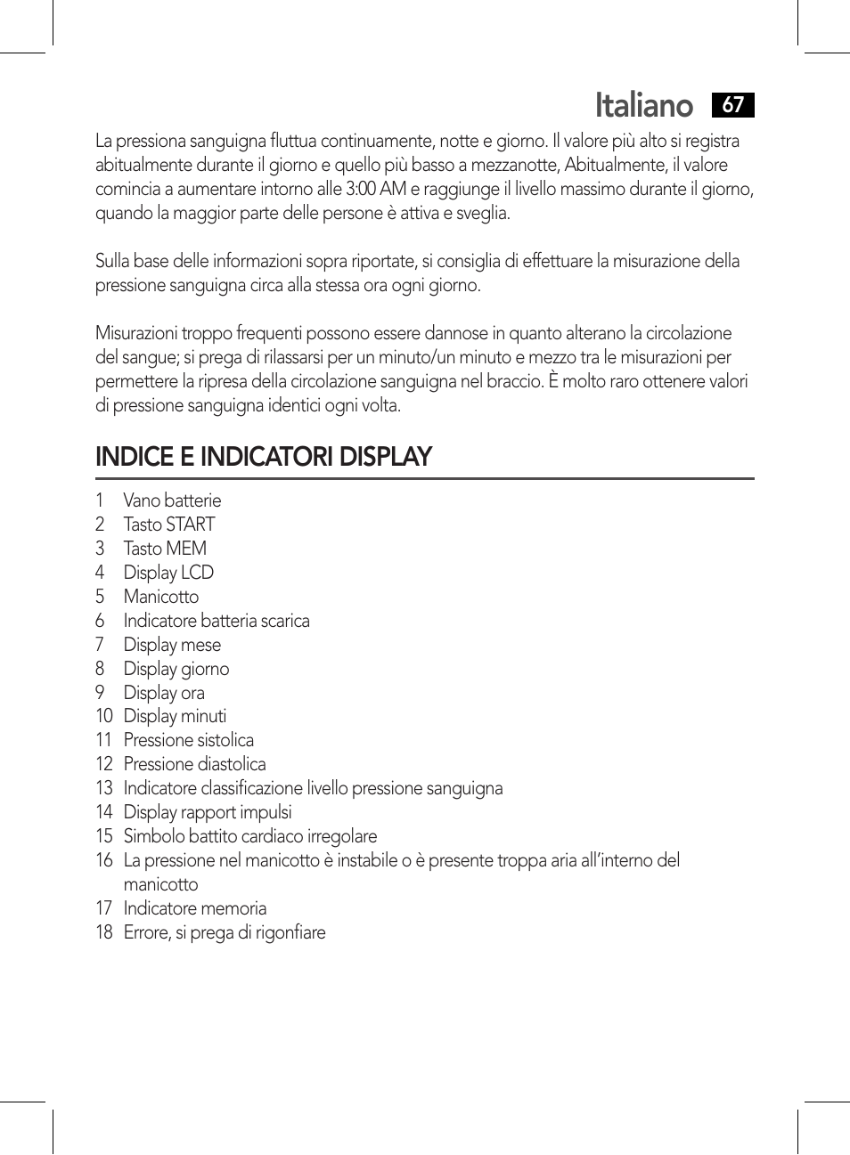 Indice e indicatori display, Italiano | AEG BMG 5612 User Manual | Page 67 / 166