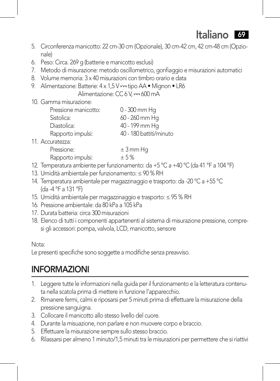 Informazioni, Italiano | AEG BMG 5612 User Manual | Page 69 / 166