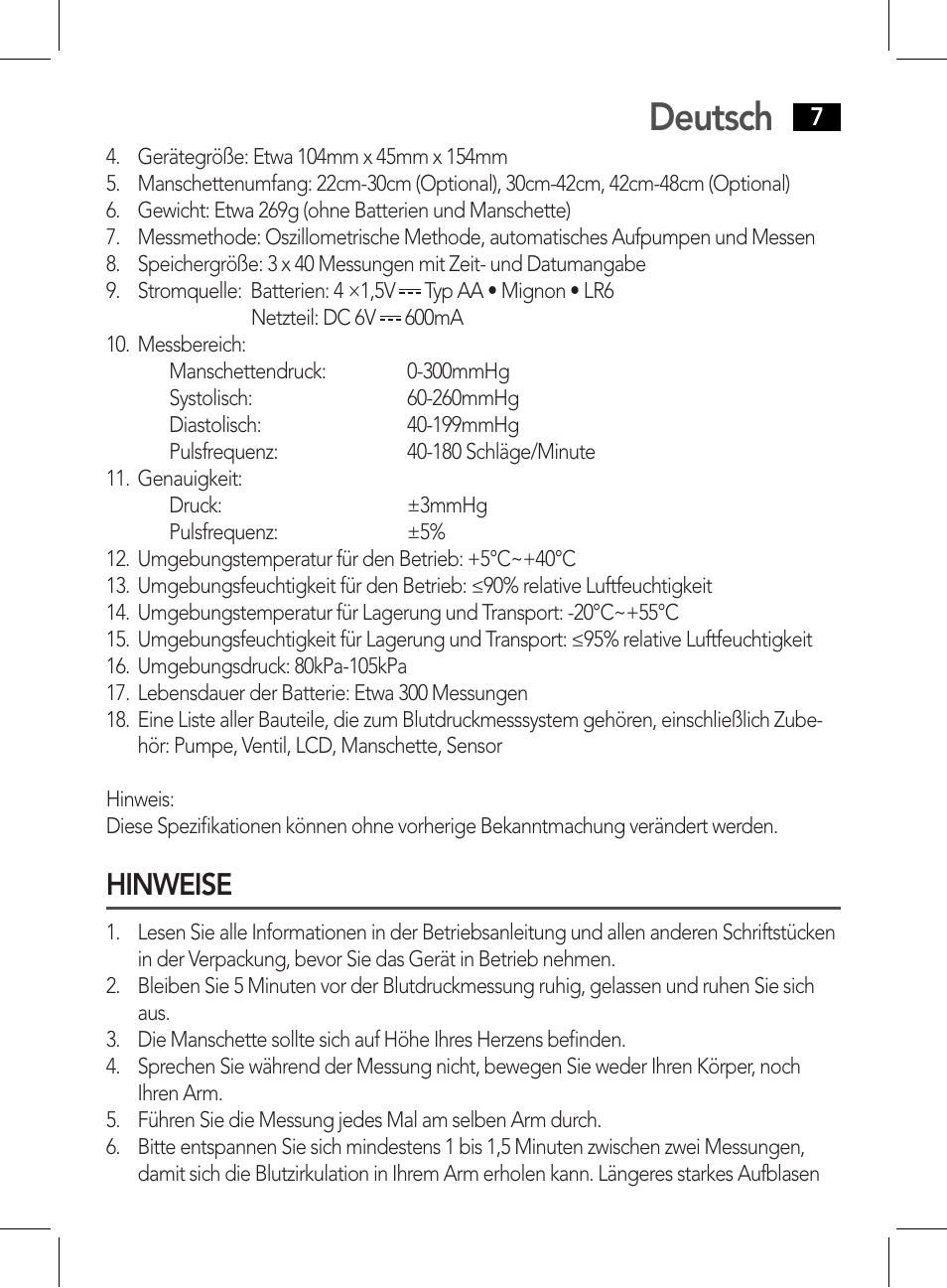 Hinweise, Deutsch | AEG BMG 5612 User Manual | Page 7 / 166