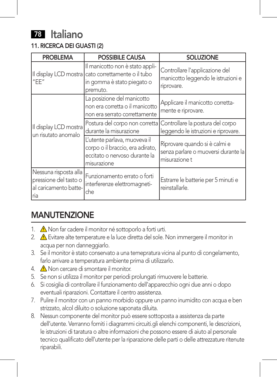 Ricerca dei guasti (2), Italiano, Manutenzione | AEG BMG 5612 User Manual | Page 78 / 166