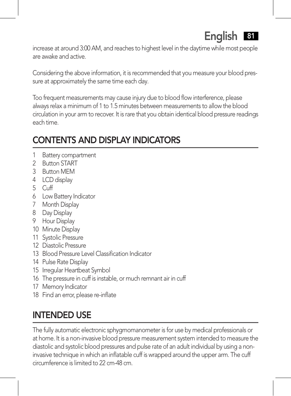 Contents and display indicators intended use, English, Contents and display indicators | Intended use | AEG BMG 5612 User Manual | Page 81 / 166