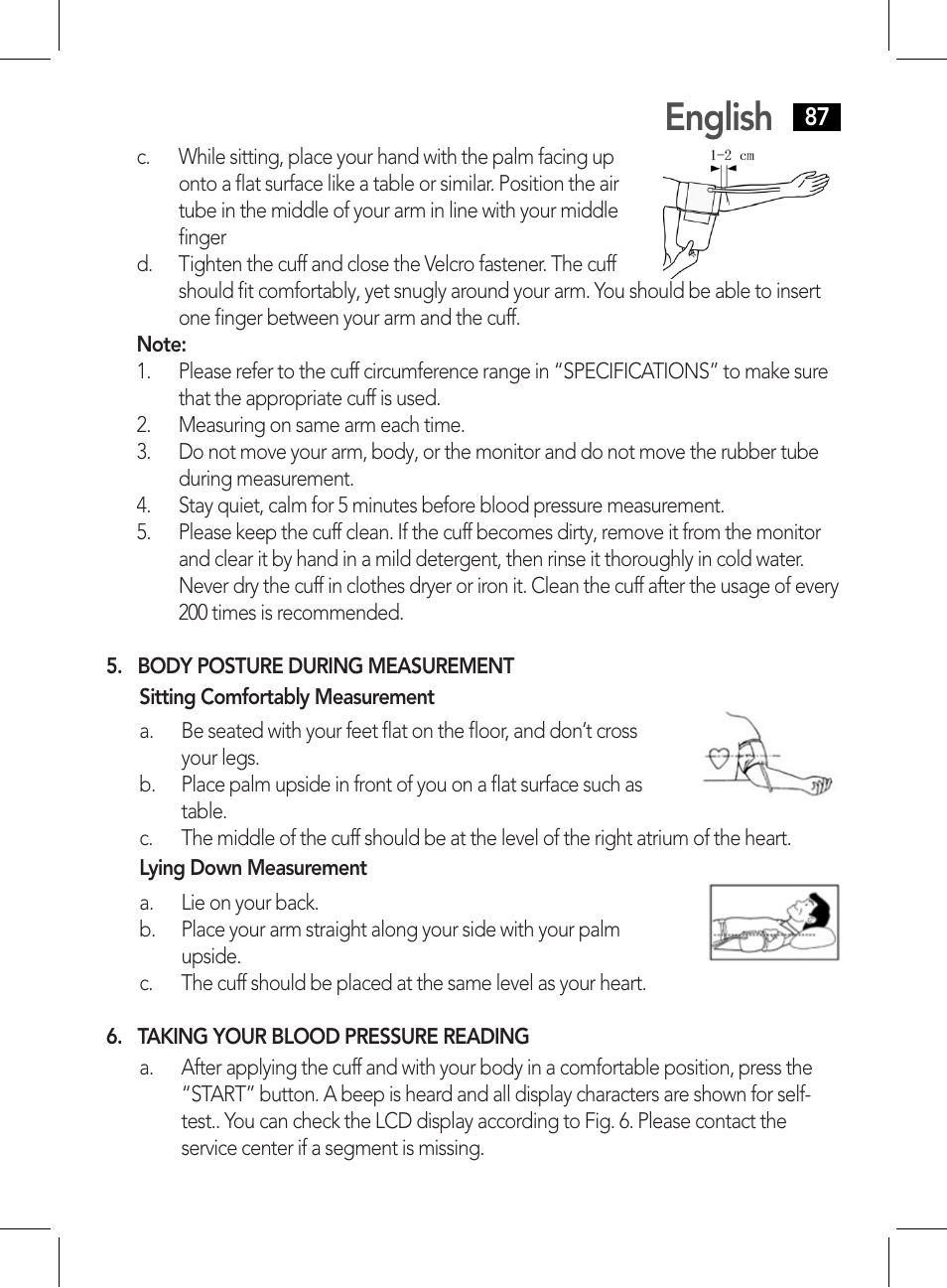Taking your blood pressure reading, English | AEG BMG 5612 User Manual | Page 87 / 166