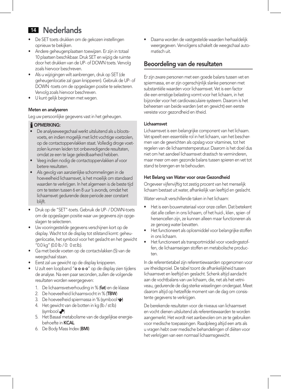 Nederlands, Beoordeling van de resultaten | AEG PW 5644 FA User Manual | Page 14 / 70