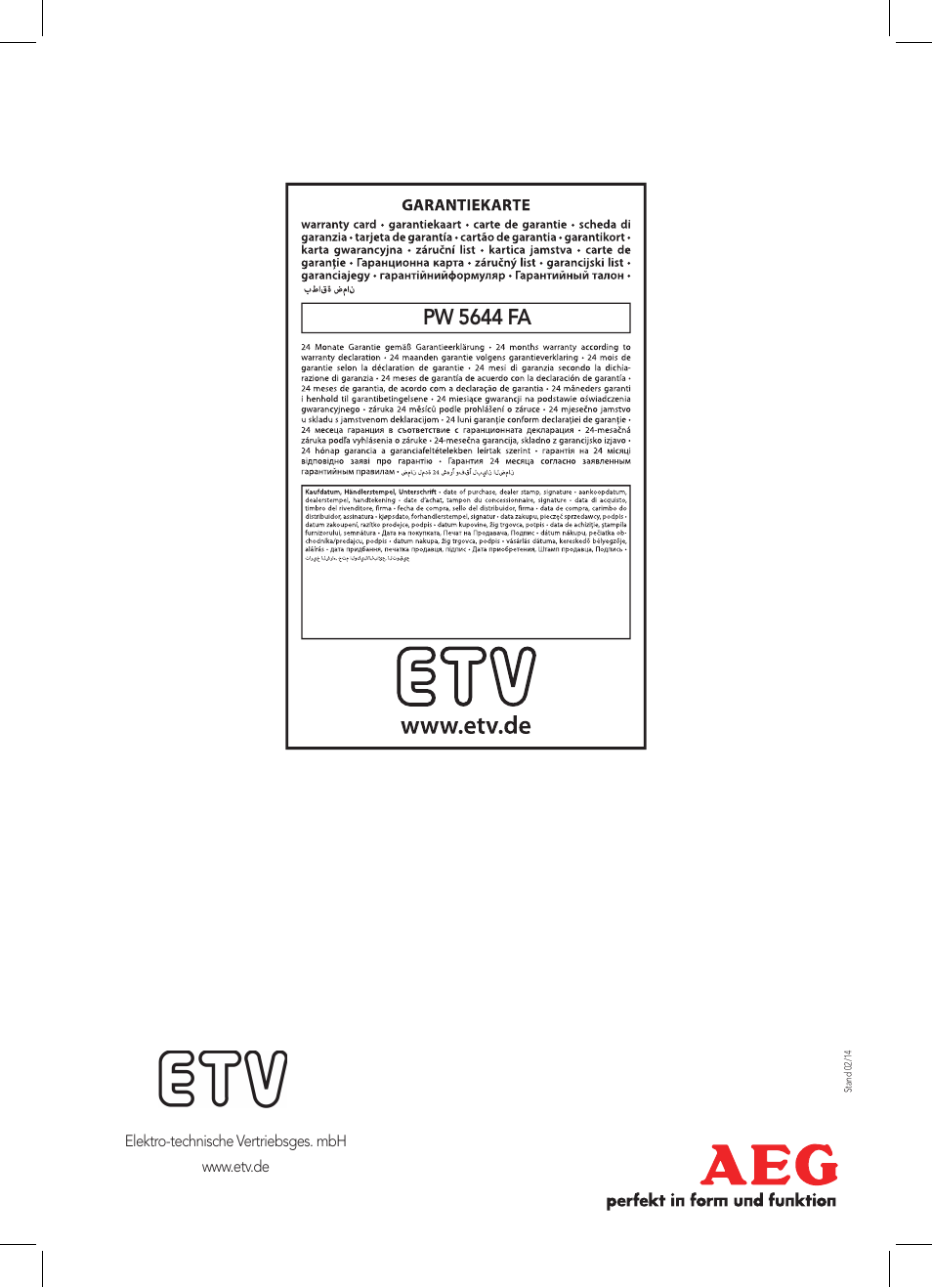 Pw 5644 fa | AEG PW 5644 FA User Manual | Page 70 / 70