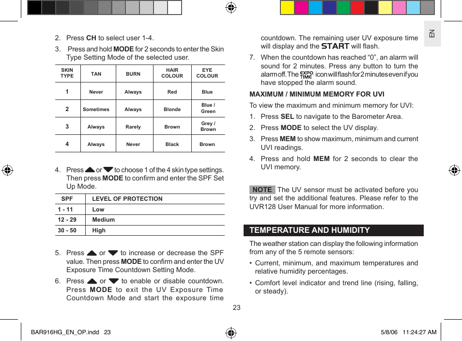 Temperature and humidity | AllTrade BAR916HG User Manual | Page 23 / 29