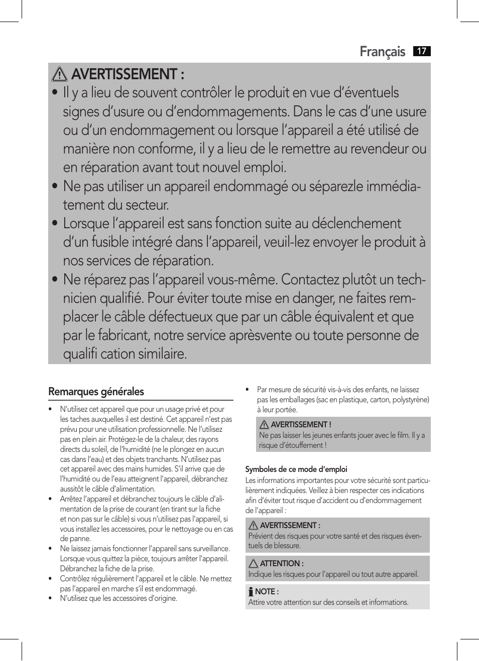 Français | AEG WUB 5511 User Manual | Page 17 / 66