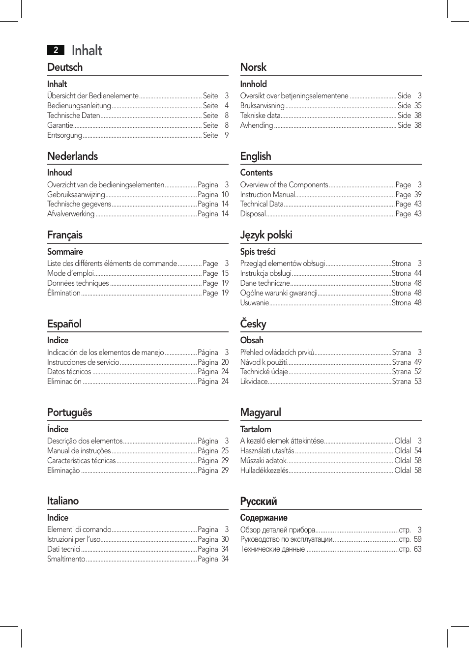 Inhalt | AEG WUB 5511 User Manual | Page 2 / 66