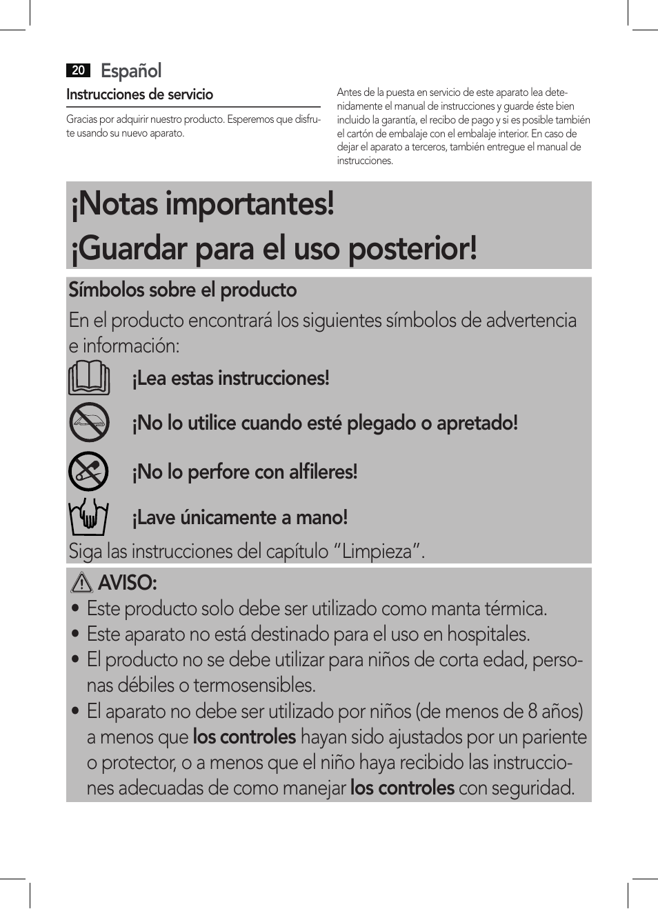 Notas importantes! ¡guardar para el uso posterior | AEG WUB 5511 User Manual | Page 20 / 66