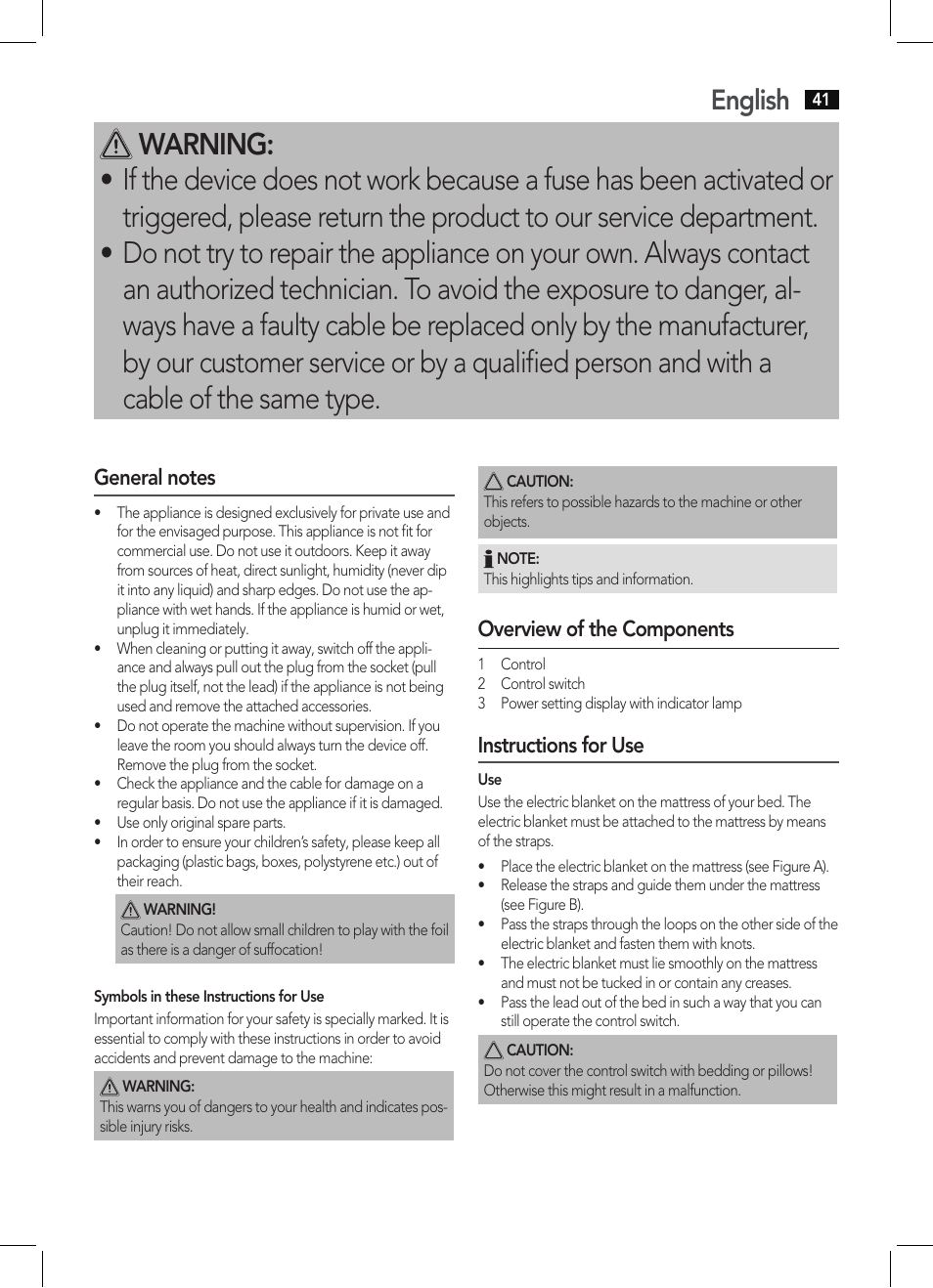 English | AEG WUB 5511 User Manual | Page 41 / 66