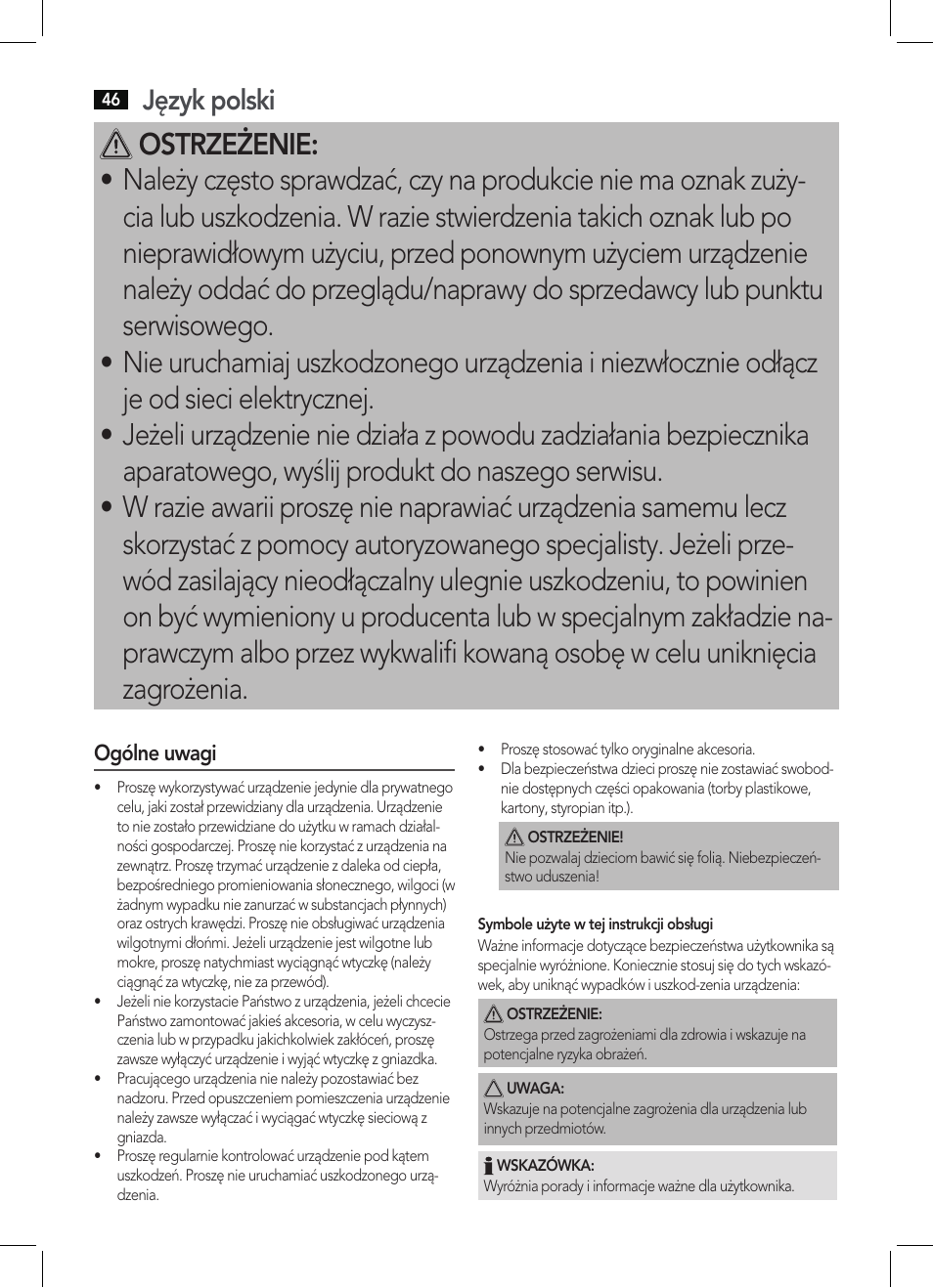 Język polski | AEG WUB 5511 User Manual | Page 46 / 66