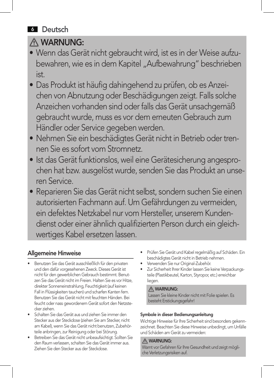 Deutsch | AEG WUB 5511 User Manual | Page 6 / 66