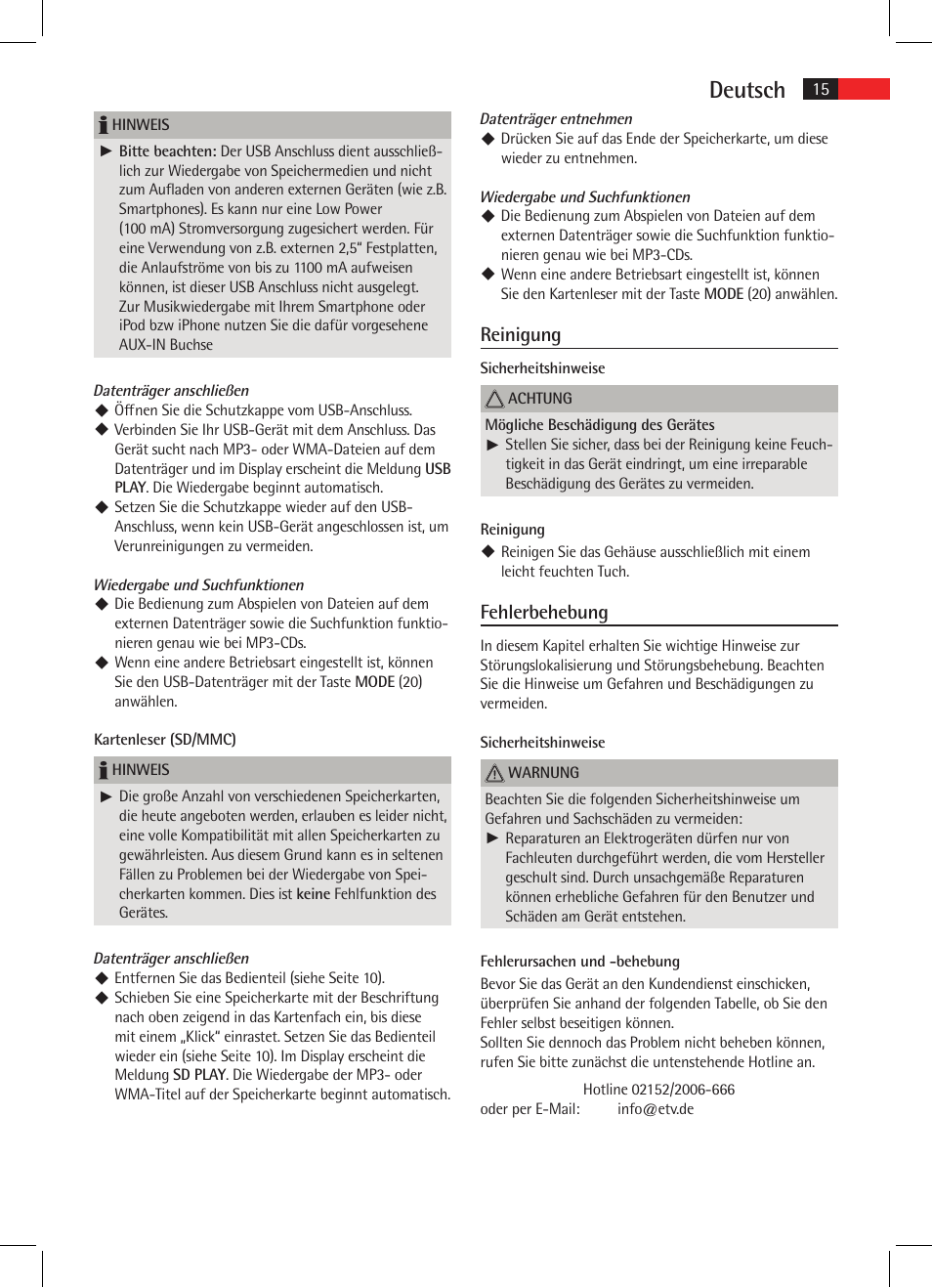 Deutsch, Reinigung, Fehlerbehebung | AEG AR 4020 User Manual | Page 15 / 90