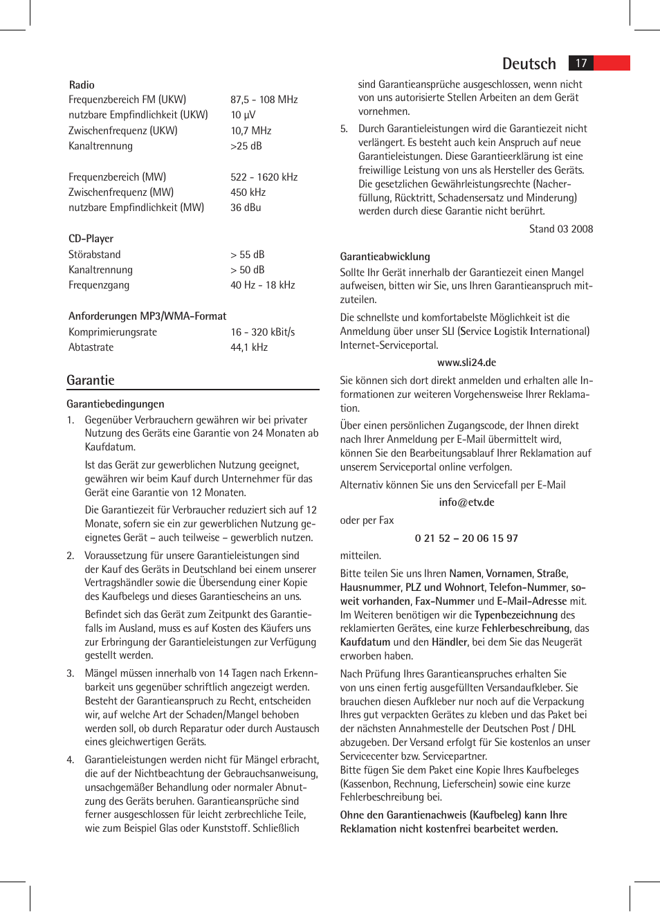 Deutsch, Garantie | AEG AR 4020 User Manual | Page 17 / 90