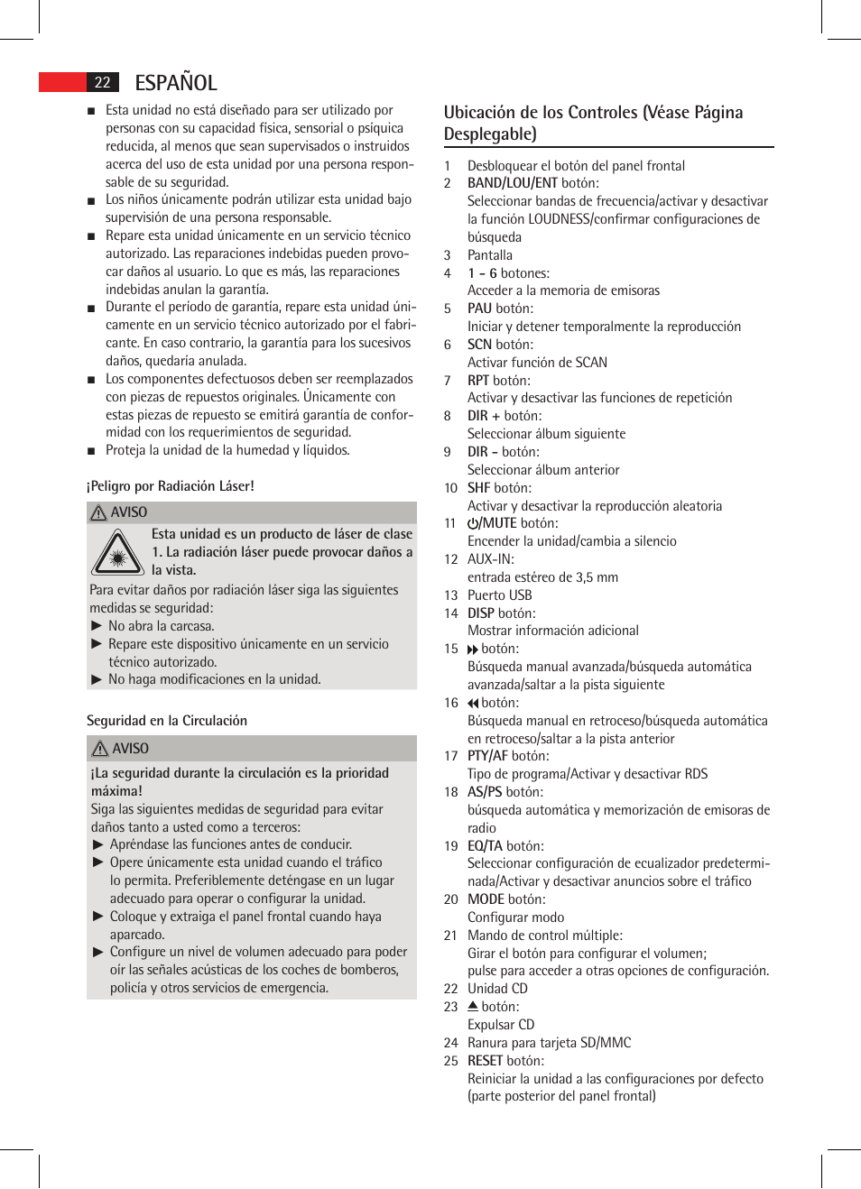 Español | AEG AR 4020 User Manual | Page 22 / 90