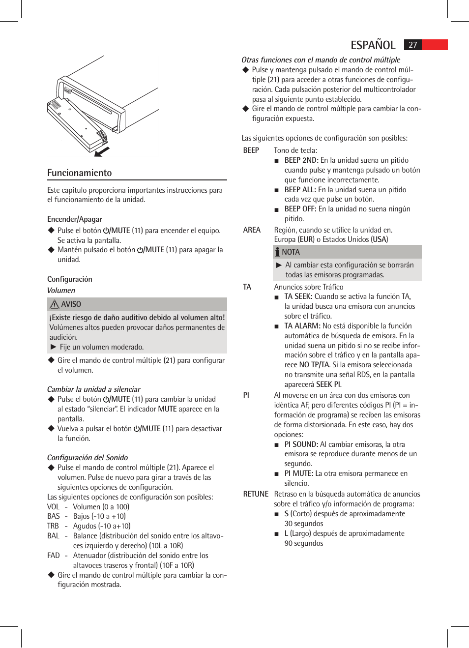 Español, Funcionamiento | AEG AR 4020 User Manual | Page 27 / 90